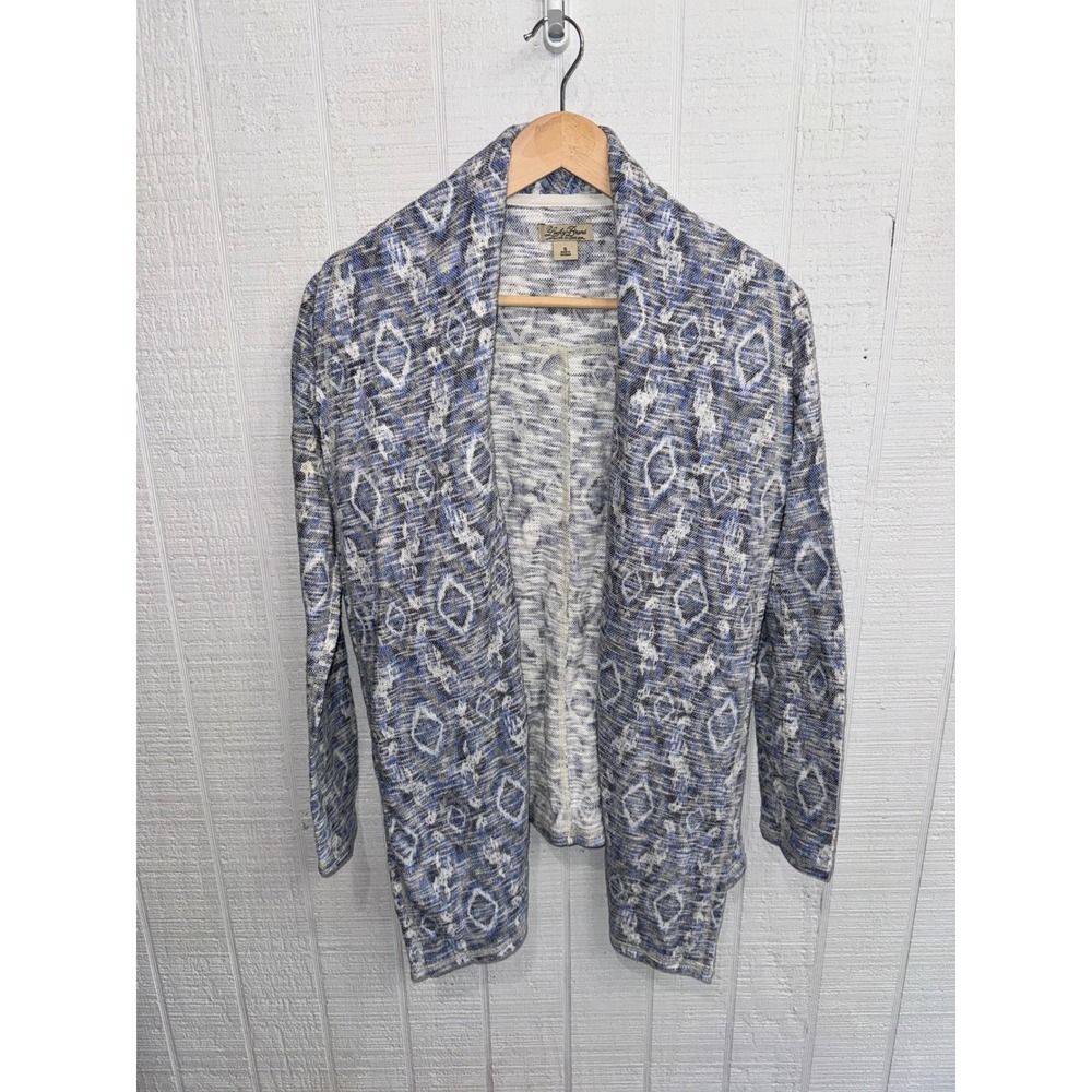 Lucky Brand Cardigan Women Blue Geometric Ikat Open Front Draped Sweater S